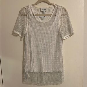 NWOT Joseph Ribkoff Two-Piece Rhinestone Mesh Top in White. Size M